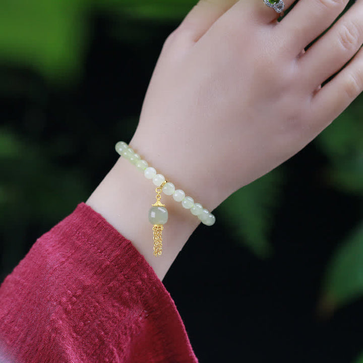Bracelet porte-bonheur en argent sterling 925 avec perles de jade Hetian