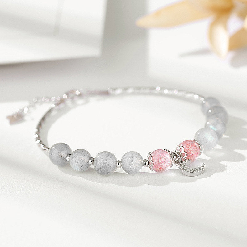 Bracelet porte-bonheur en pierre de lune et quartz fraise Buddha Stones - Quartz fraise et pierre de lune - image 1