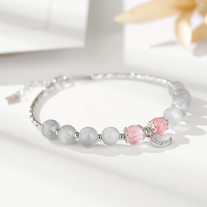 Bracelet porte-bonheur en pierre de lune et quartz fraise Buddha Stones - Quartz fraise et pierre de lune - image 1