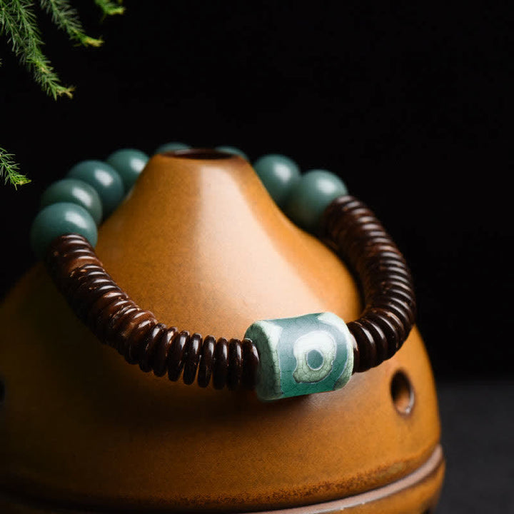 Bracelet tibétain en perles de graines Bodhi Dzi cyan en coquille de noix de coco pour éloigner les mauvais esprits
