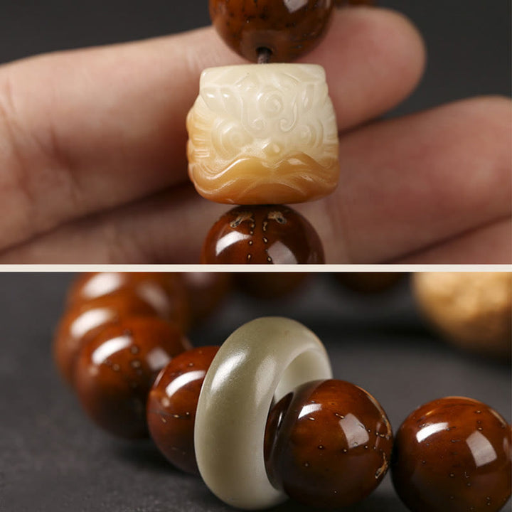 Bracelet de sagesse du lion dansant en Buddha Stones et graines de Bodhi violettes