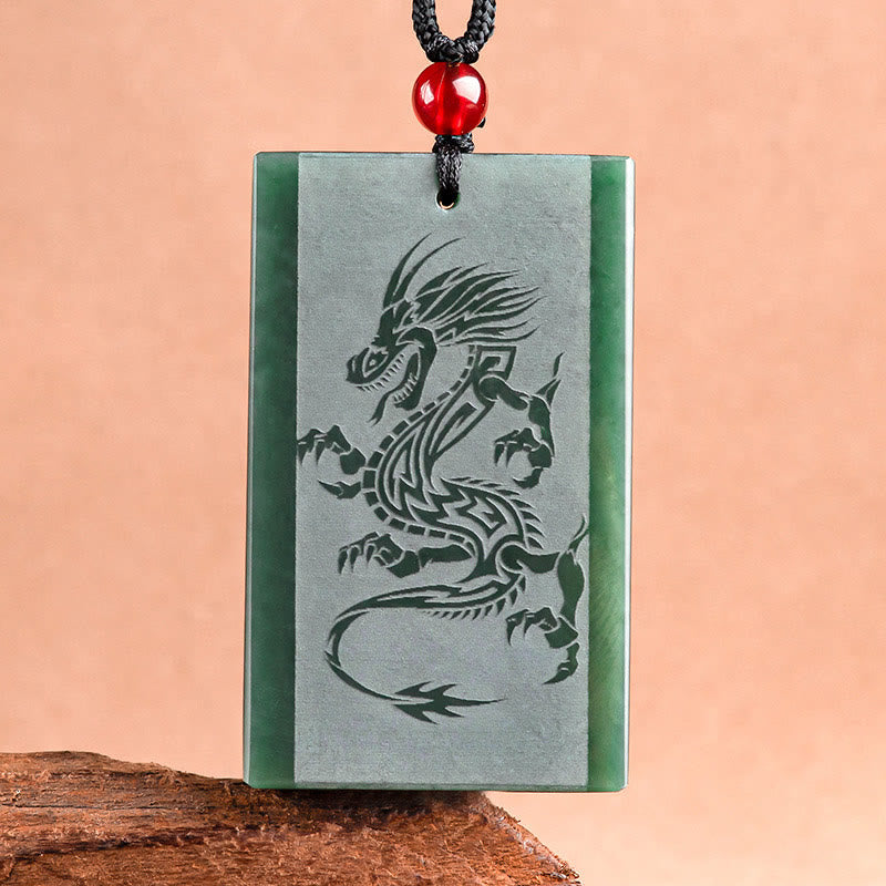 Collier pendentif gravé avec dragon en jade cyan Hetian Buddha Stones - image 2