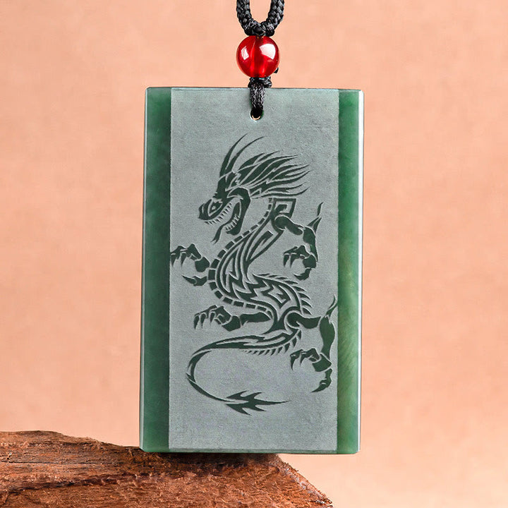 Collier pendentif gravé avec dragon en jade cyan Hetian Buddha Stones - image 2