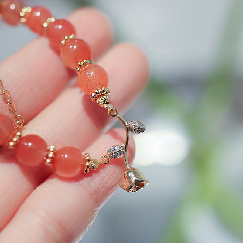 Bracelet chaîne calme et confiant en Buddha Stones en agate rouge naturelle rose