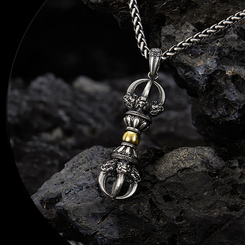 Collier pendentif tibétain en Buddha Stones avec motif Dorje Vajra