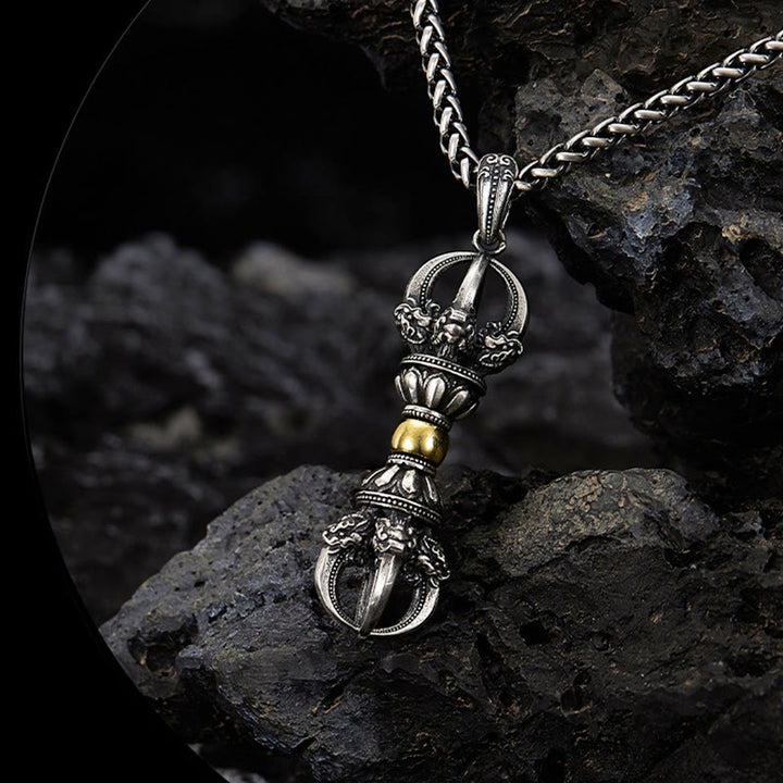 Collier pendentif tibétain en Buddha Stones avec motif Dorje Vajra