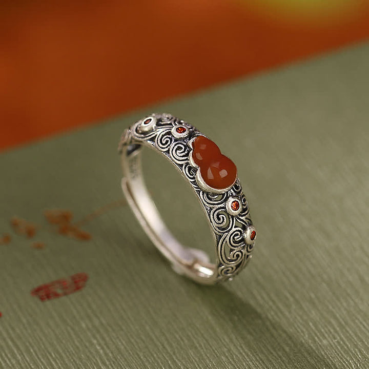 Bague de bénédiction en argent sterling 925 avec agate rouge et jade cyan - Agate rouge (Confiance ♥ Calme) - image 0