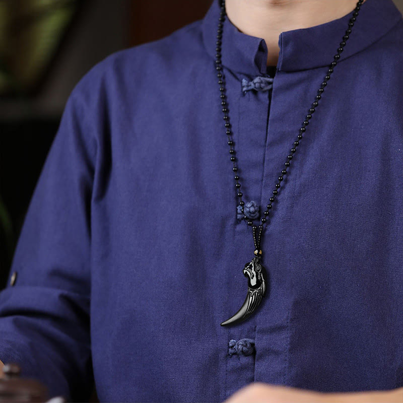 Buddha Stones pendentif de protection en jade noir naturel avec motif de dent de dragon du zodiaque chinois - image 6