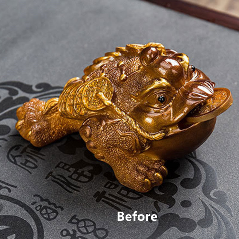 Buddha Stones changeantes de couleur FengShui richesse grenouille porte-bonheur pièce de cuivre thé animal de compagnie figurine en résine décoration