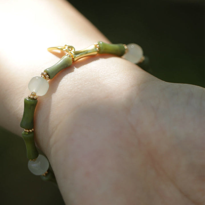 Bracelet de richesse en jade et bambou vert Buddha Stones