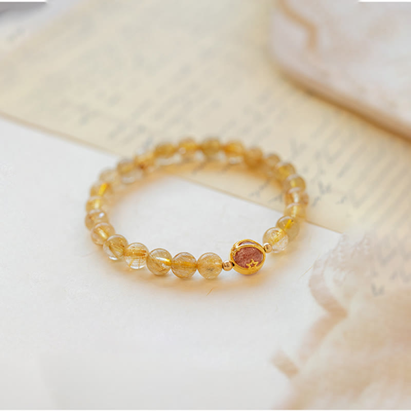 Bracelet de protection étoile en quartz rutile doré et quartz fraise Buddha Stones