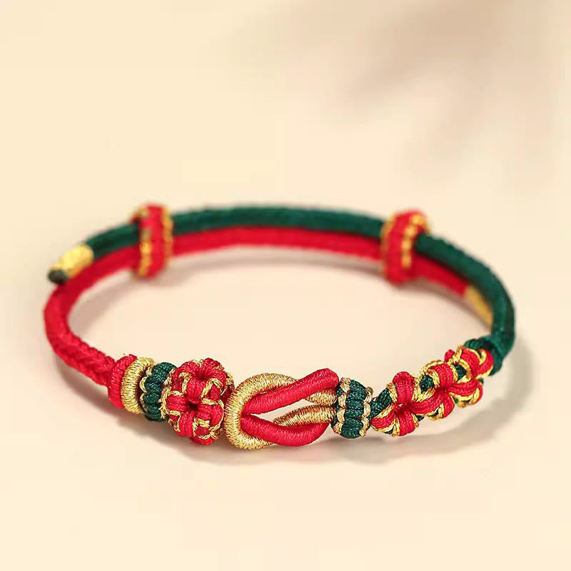 Bracelet de protection porte-bonheur fait main en Buddha Stones avec nœud en fleur de pêcher à huit fils