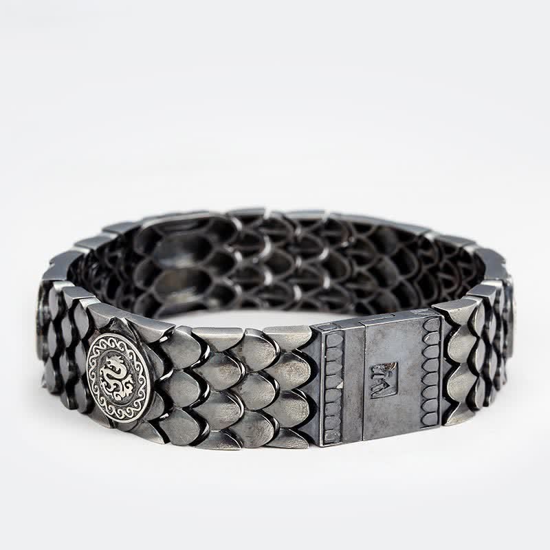 Bracelet jonc porte-bonheur en argent sterling 925 avec écailles de dragon et Buddha Stones