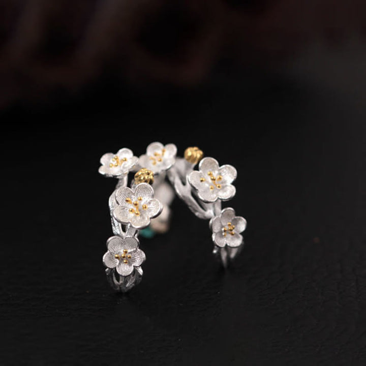 Boucles d'oreilles en argent sterling 925 Buddha Stones et fleurs de prunier