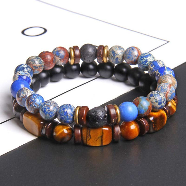 Bracelet de perles œil de tigre en cristal de guérison en Buddha Stones 2 pièces