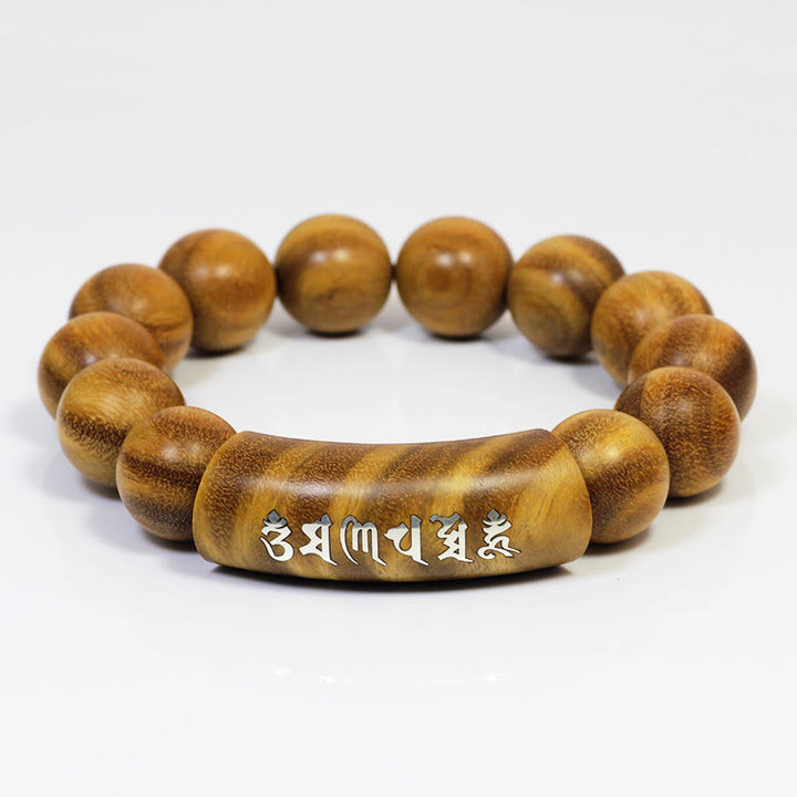 Bracelet de paix incrusté de Buddha Stones en argent sterling 999 et bois de santal vert Om Mani Padme Hum Dragon Phoenix Dharmachakra