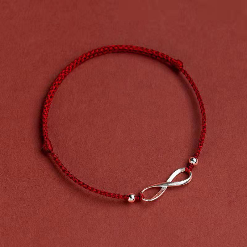 Bracelet de cheville en argent sterling 925 Buddha Stones et nœud sans fin, protection, chance, cordon rouge