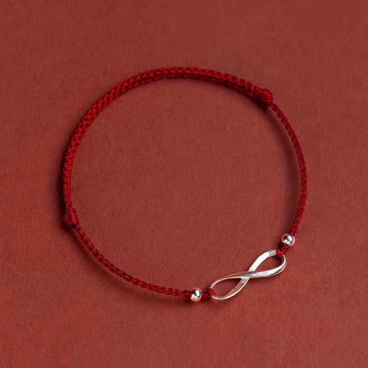 Bracelet de cheville en argent sterling 925 Buddha Stones et nœud sans fin, protection, chance, cordon rouge