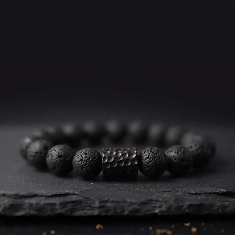 Bracelet de guérison en pierre de lave et bois d'ébène avec œil de tigre