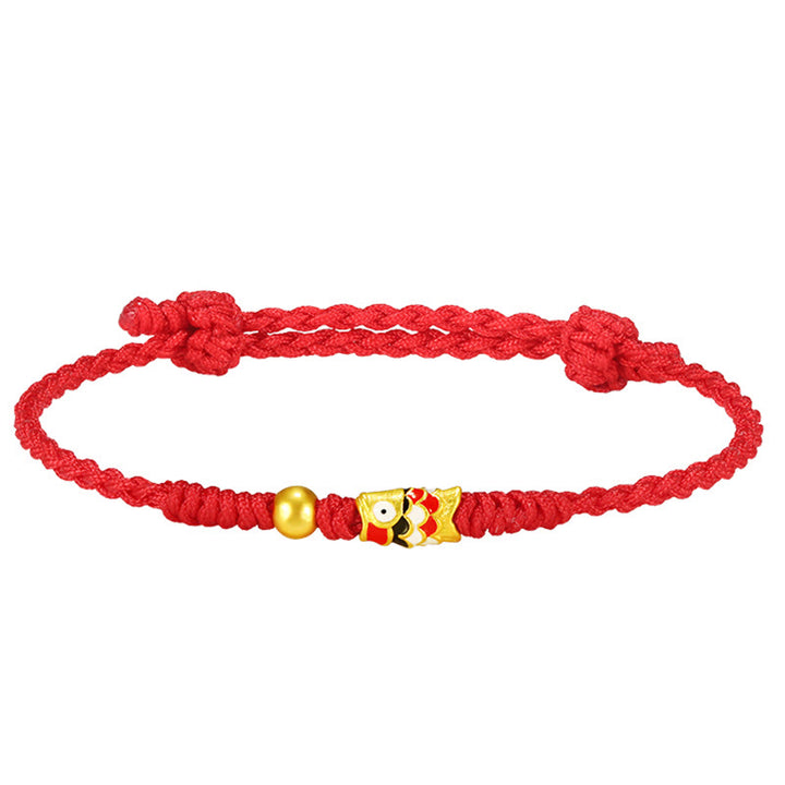 Bracelet tressé artisanal en or 999 avec poisson Koi et Buddha Stones