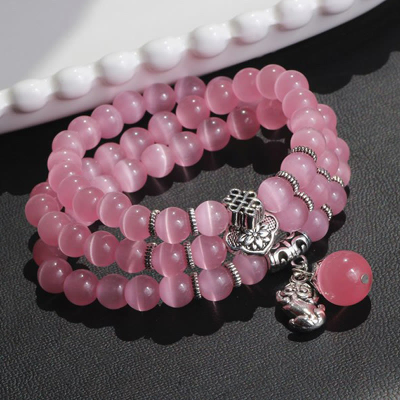 Bracelet triple tour de soutien PiXiu œil de chat en Buddha Stones