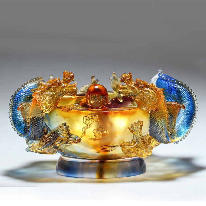 Buddha Stones Feng Shui Zodiaque chinois Dragon Fait à la main Pièce d'art en cristal Liuli Protection Décoration de bureau à domicile - image 0