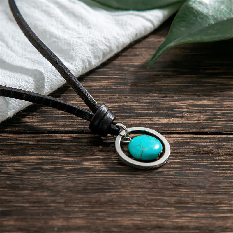 Collier pendentif en pierre turquoise ronde de Buddha Stones - Turquoise (Purification ♥ Protection) - image 0