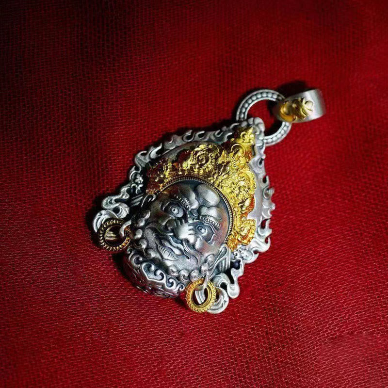 Collier pendentif porte-bonheur en cuivre avec amulette jaune du dieu de la richesse et des Buddha Stones