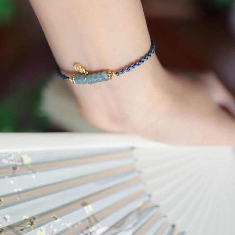 Bracelet tressé porte-bonheur en argent sterling 925 avec gourde de jade naturelle et quartz rutile Fu