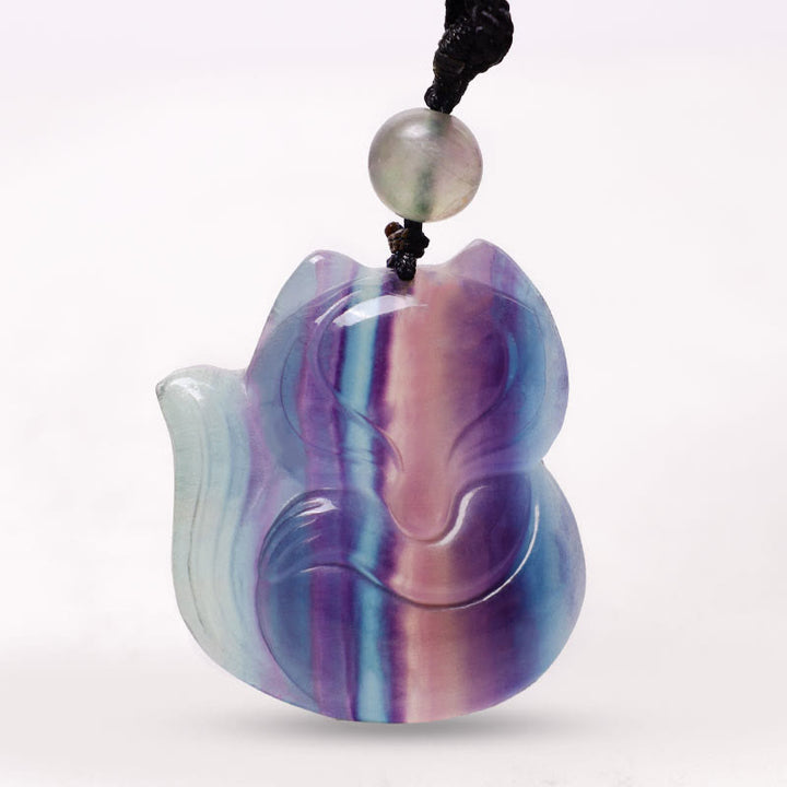 Collier de protection avec pendentif en Buddha Stones dorés - Renard en fluorite - image 15