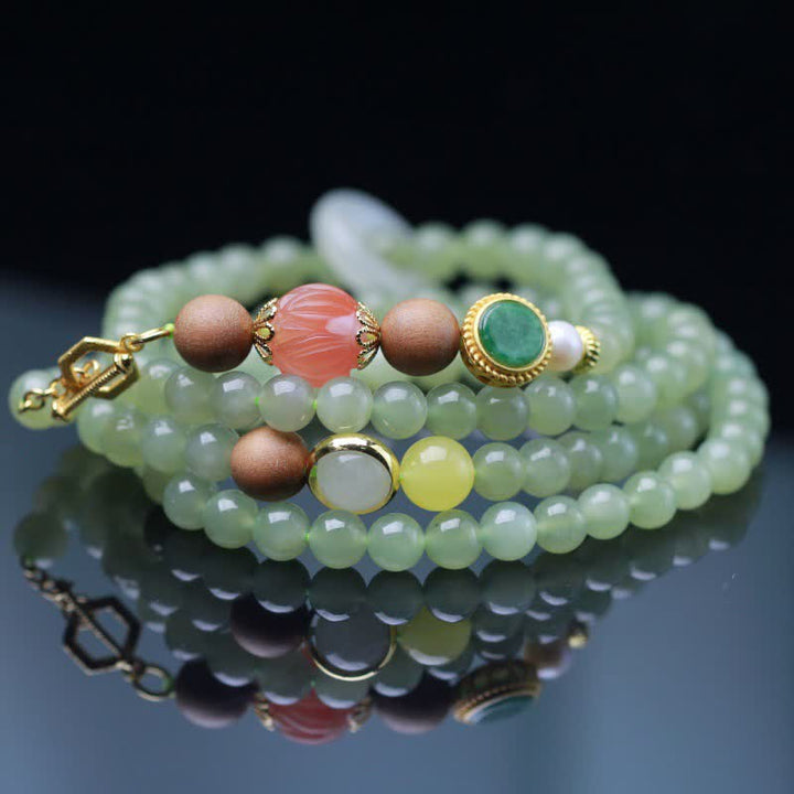 Bracelet d'abondance porte-bonheur en jade Hetian naturel, ambre, lotus, agate rouge
