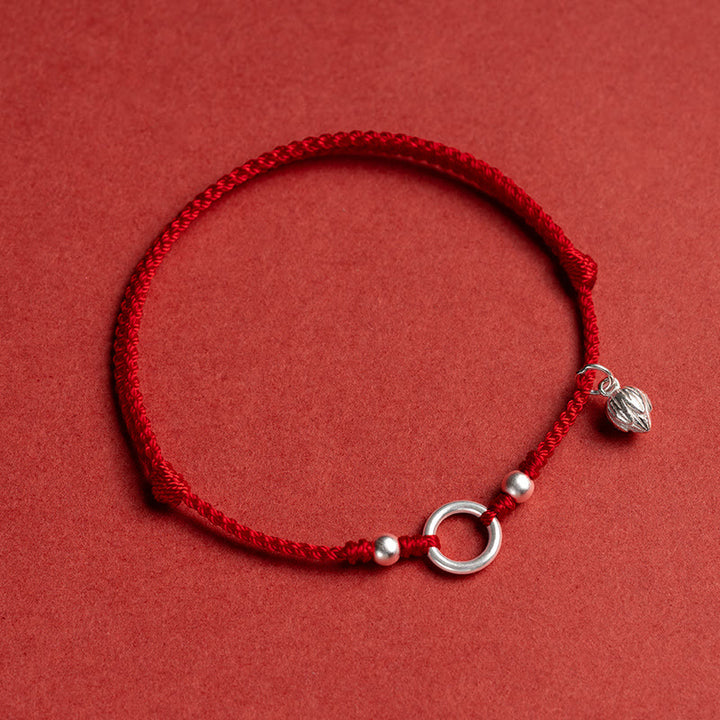 Bracelet en argent sterling 925 avec Buddha Stones et cordon rouge porte-bonheur, paix, joie, lotus, paix