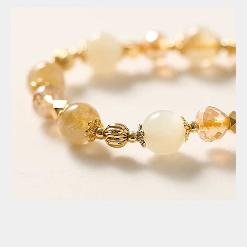 Bracelet porte-bonheur en quartz rutile doré plaqué or 14 carats de Buddha Stones