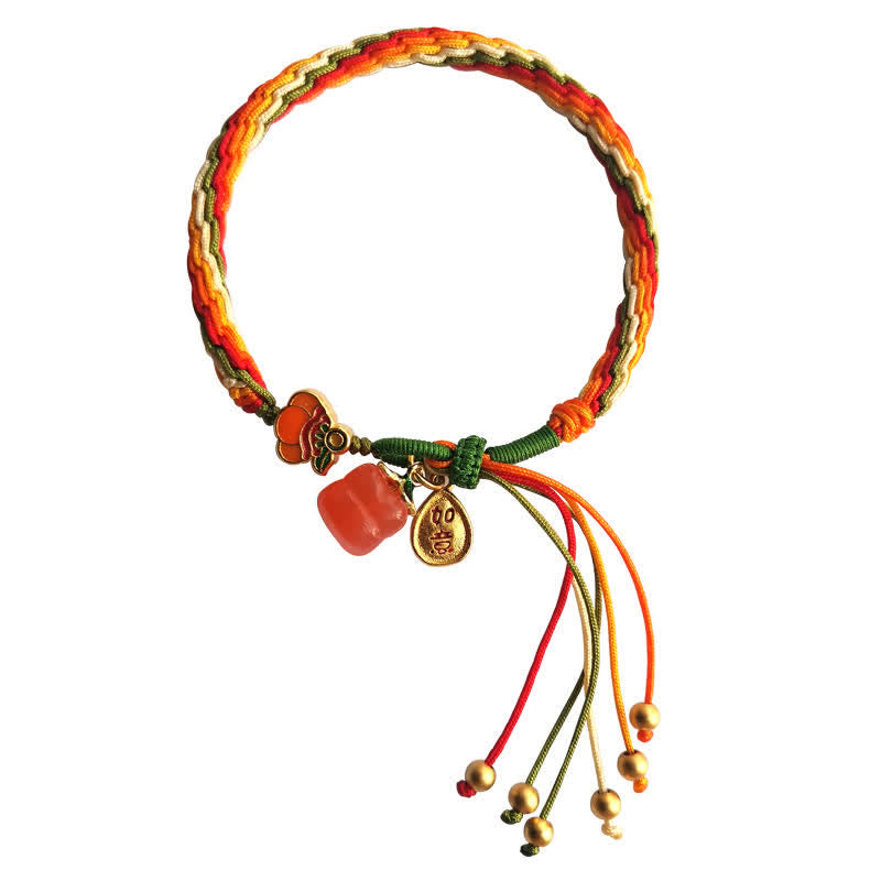 Bracelet tressé en corde avec nœud de force et de réincarnation en agate rouge et Buddha Stones