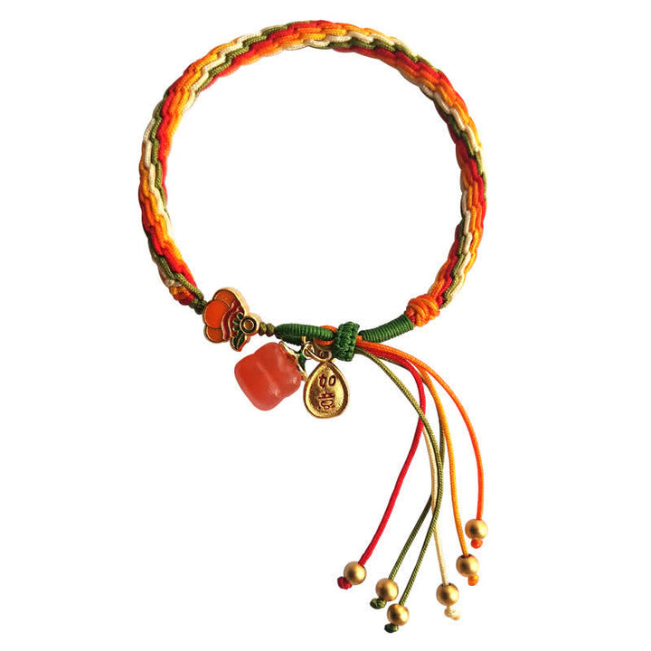 Bracelet tressé en corde avec nœud de force et de réincarnation en agate rouge et Buddha Stones