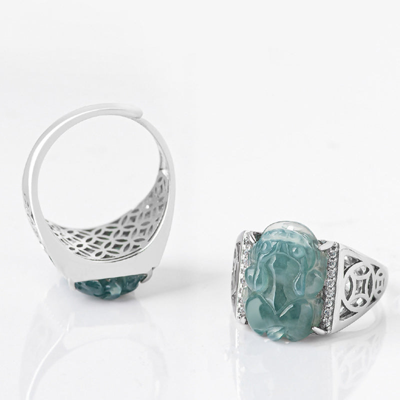 Bague porte-bonheur en jade PiXiu Fengshui en argent sterling 925 Buddha Stones