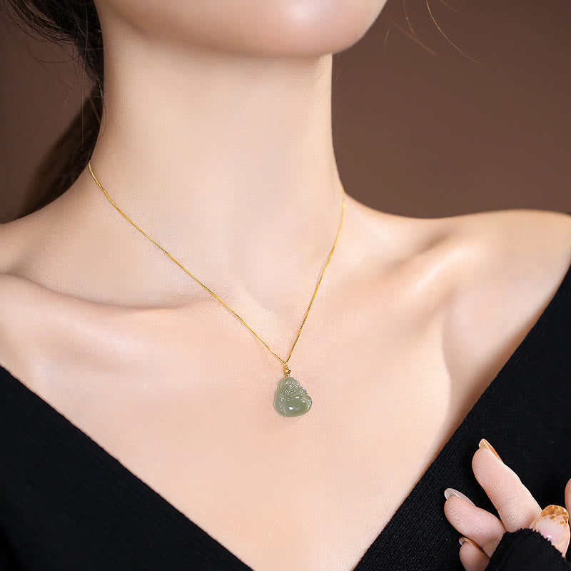 Collier pendentif papillon Bouddha rieur en argent sterling 925 avec jade Hetian naturel cyan - image 3