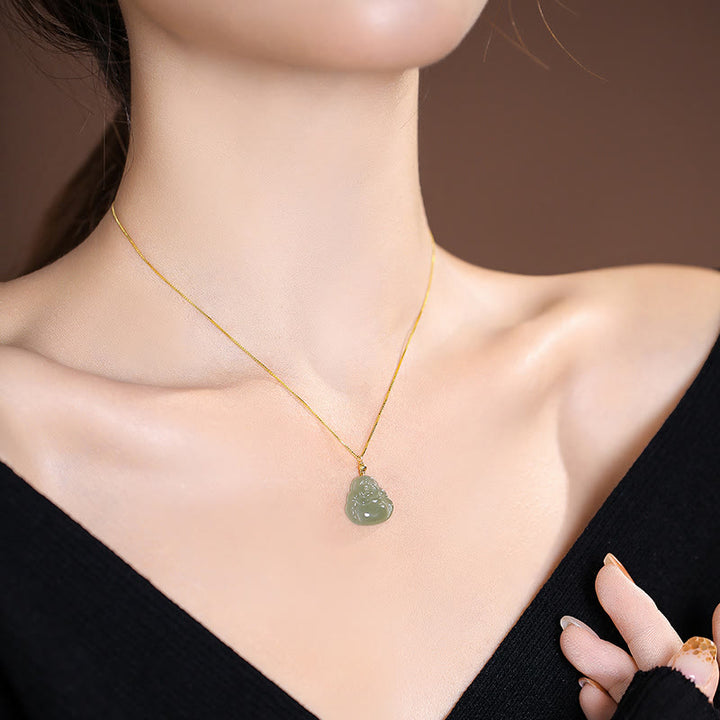 Collier pendentif papillon Bouddha rieur en argent sterling 925 avec jade Hetian naturel cyan - image 3