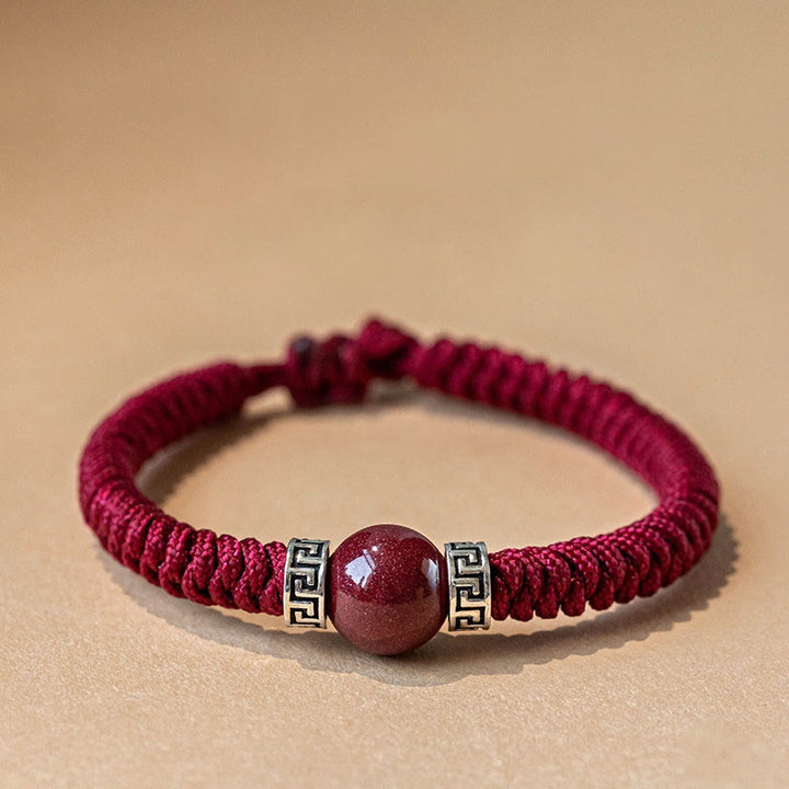 Bracelet en argent sterling 925 avec perles de cinabre naturelles et Buddha Stones, fait à la main, tressé et calme