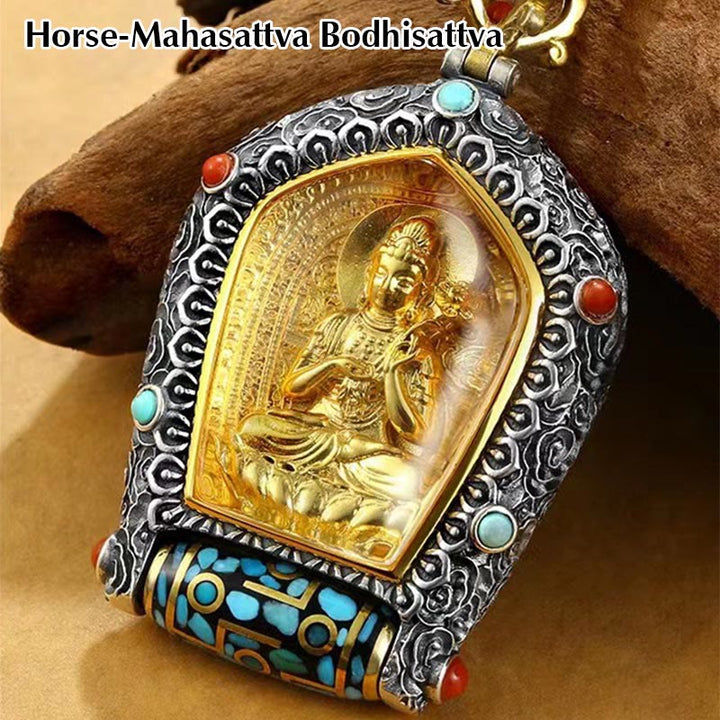Collier avec pendentif en perles Dzi rotatives du zodiaque chinois tibétain Thangka Bouddha de la prospérité - Cheval-Mahasattva Bodhisattva - image 8