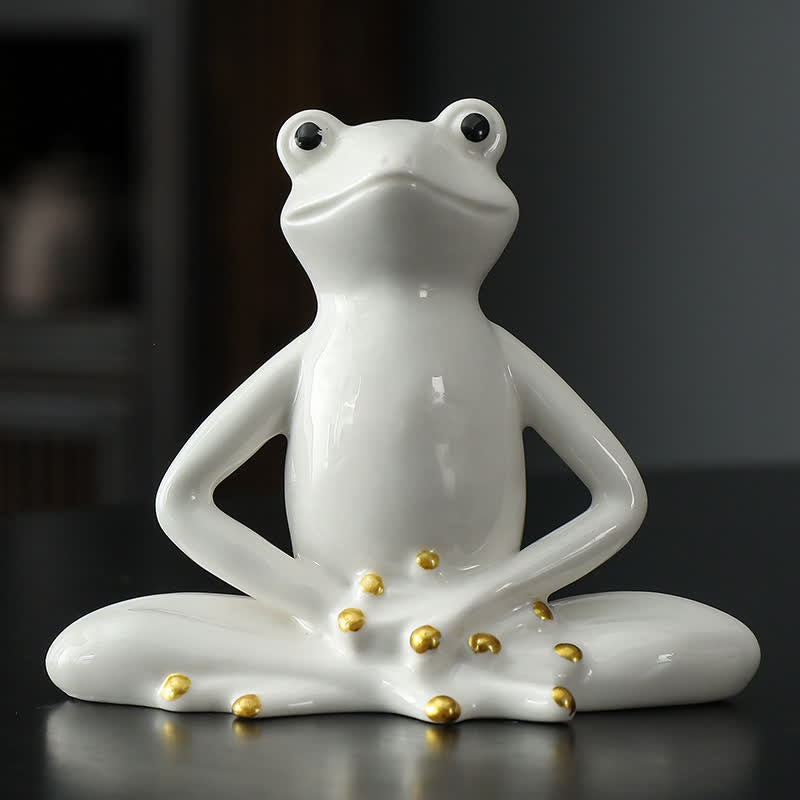 Statue décorative en céramique représentant une grenouille zen en méditation - Grenouille - Blanc - image 8