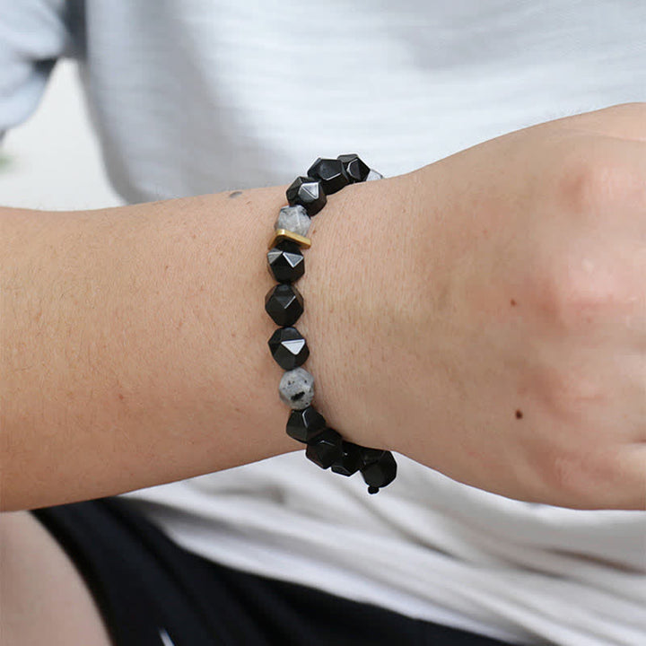 Bracelet de purification en pierre noire pailletée en obsidienne noire