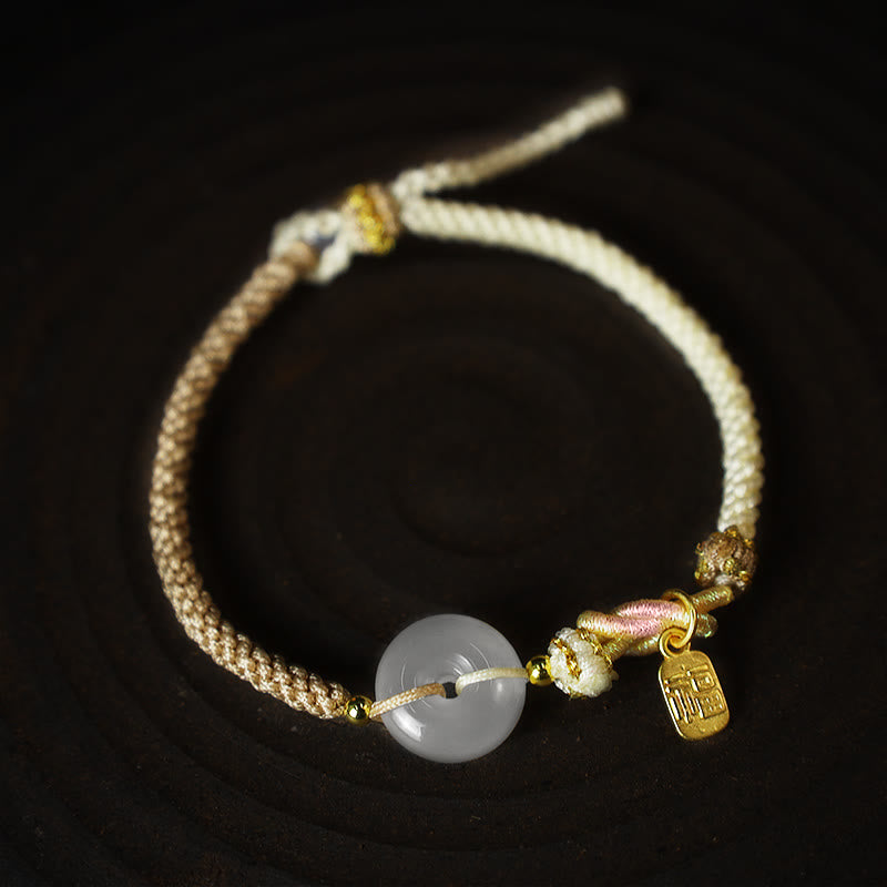 Bracelet en fil tissé fait main en agate blanche avec Buddha Stones et boucle de paix, protection, bonheur et chance