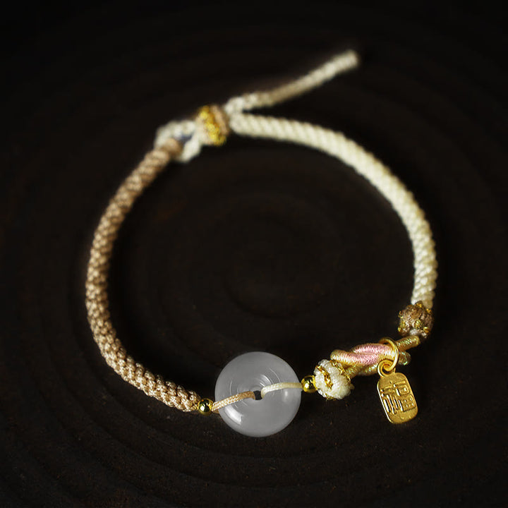 Bracelet en fil tissé fait main en agate blanche avec Buddha Stones et boucle de paix, protection, bonheur et chance