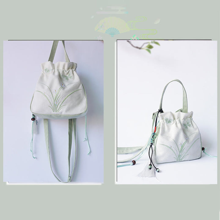 Sac à main en toile brodé à la main avec Buddha Stones et fleurs