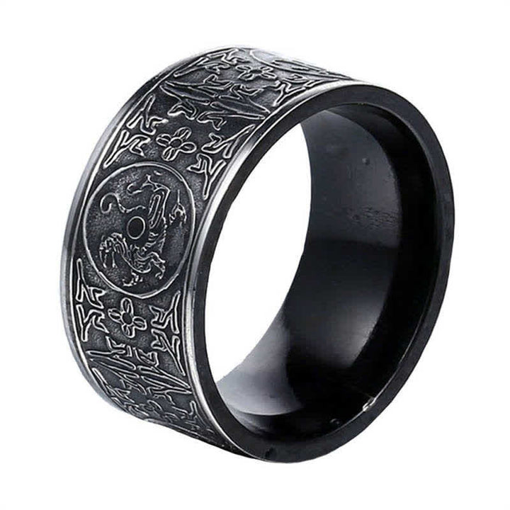 Bague porte-bonheur sculptée en basalte de Suzaku avec quatre Buddha Stones, dragon, bête gardienne, tigre blanc
