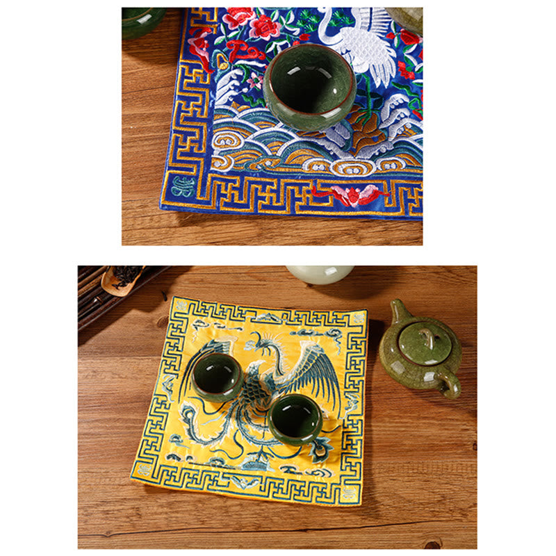 Buddha Stones Pierres Grue Phénix Dragon Kirin Dessous de verre carré Kung Fu