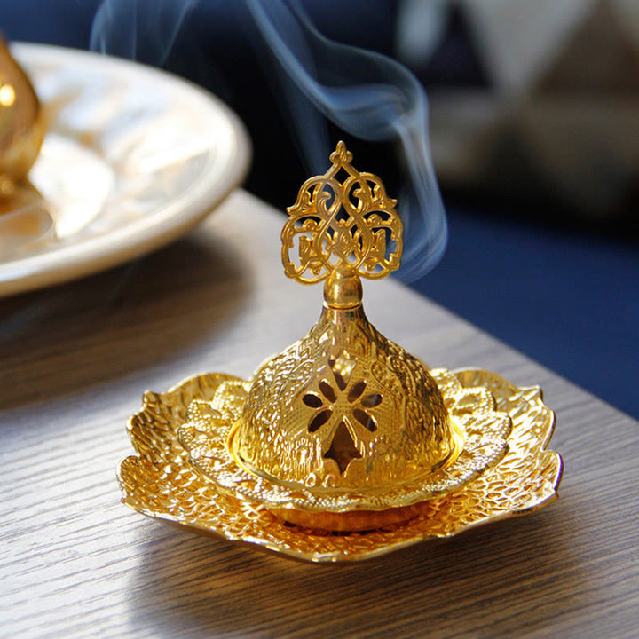Brûleur d'encens spirituel en alliage de métal mini sous-verre en feuille d'or