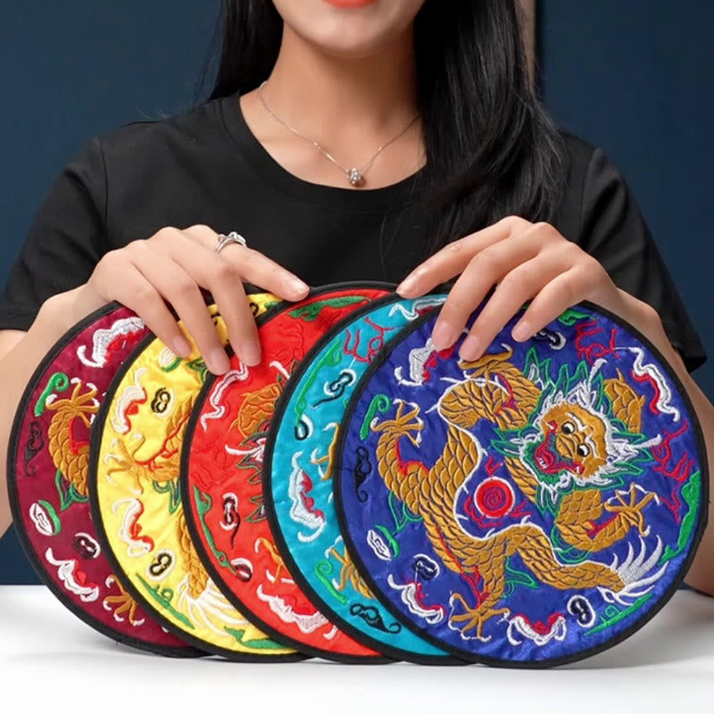 Dessous de verre brodé Buddha Stones Dragon pour tasse à thé, dessous de verre pour tasse à thé Kung Fu