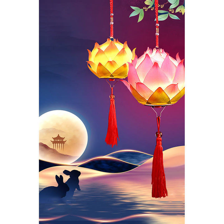 Lampe à pompon en forme de lanterne en forme de Buddha Stones et de fleur de lotus à faire soi-même